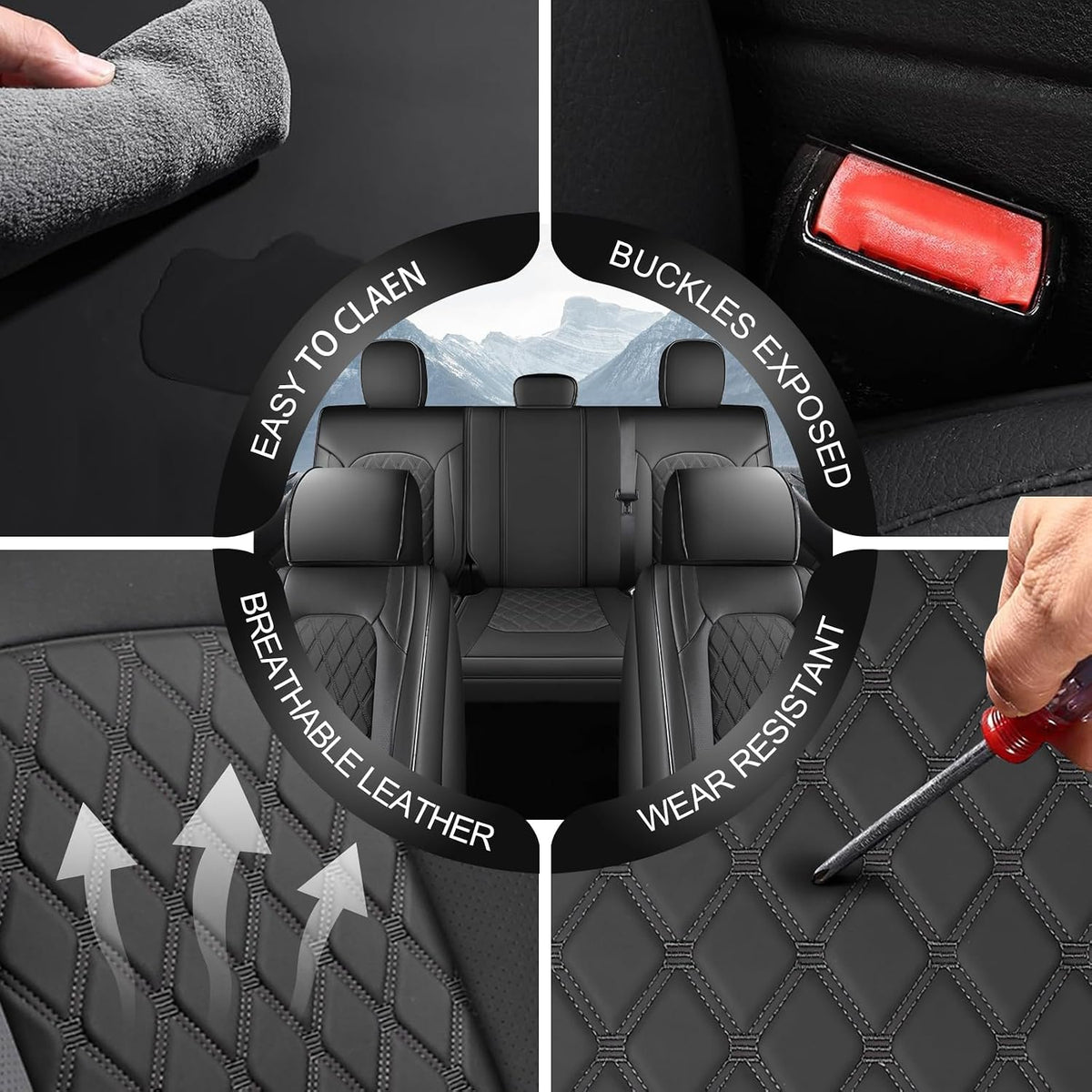 Umbrauto Seat Cover for Chevy Silverado/GMC Sierra 1500 2007-2013&2019-2026,3D Laser-Scan Custom Fit 2500/3500HD 2020-2026 Crew/Double Cab, Nappa Leather, Waterproof, Full Coverage, Airbag Compatible,Black