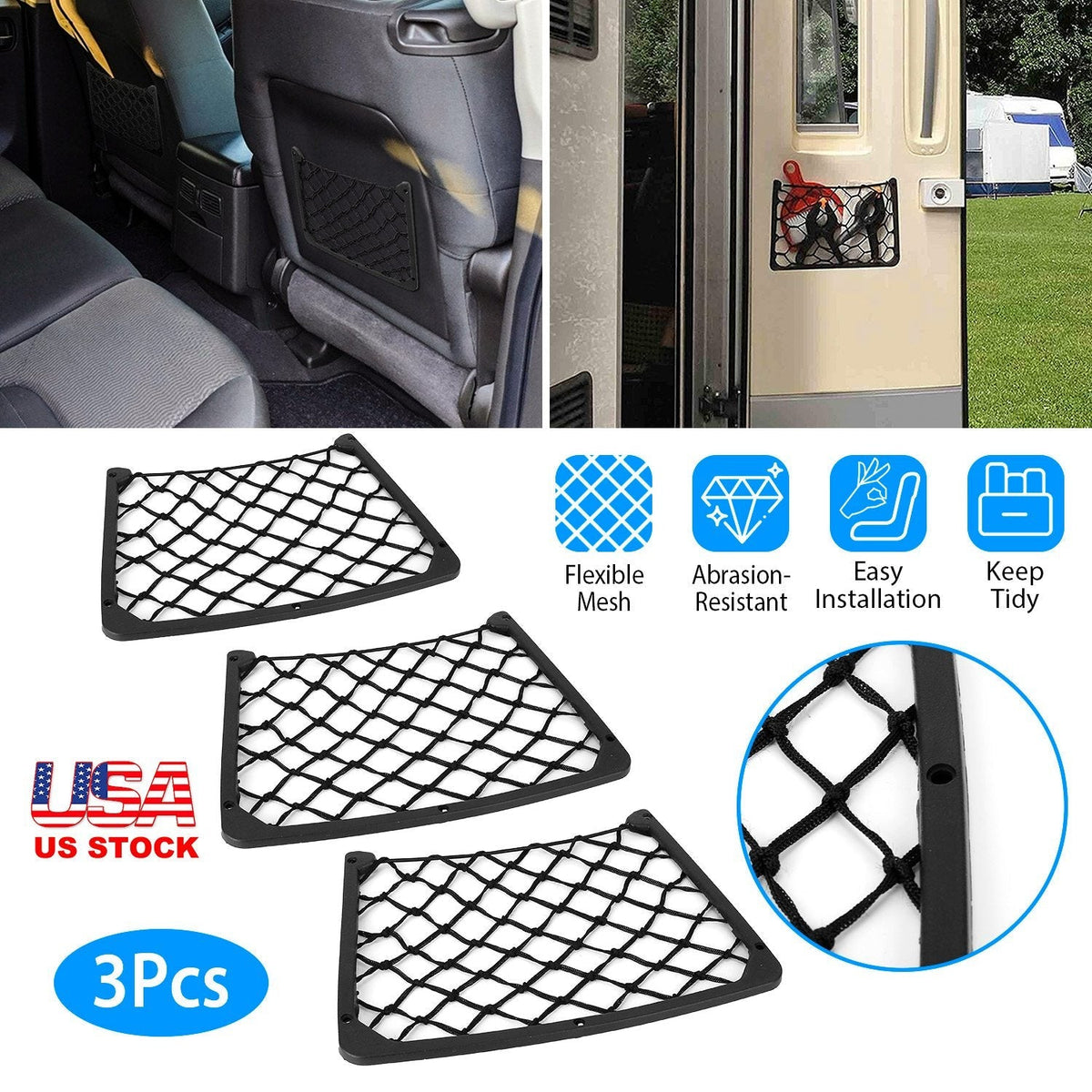 3-Piece Mesh Car Seat Side Storage Pockets | Car Accessories