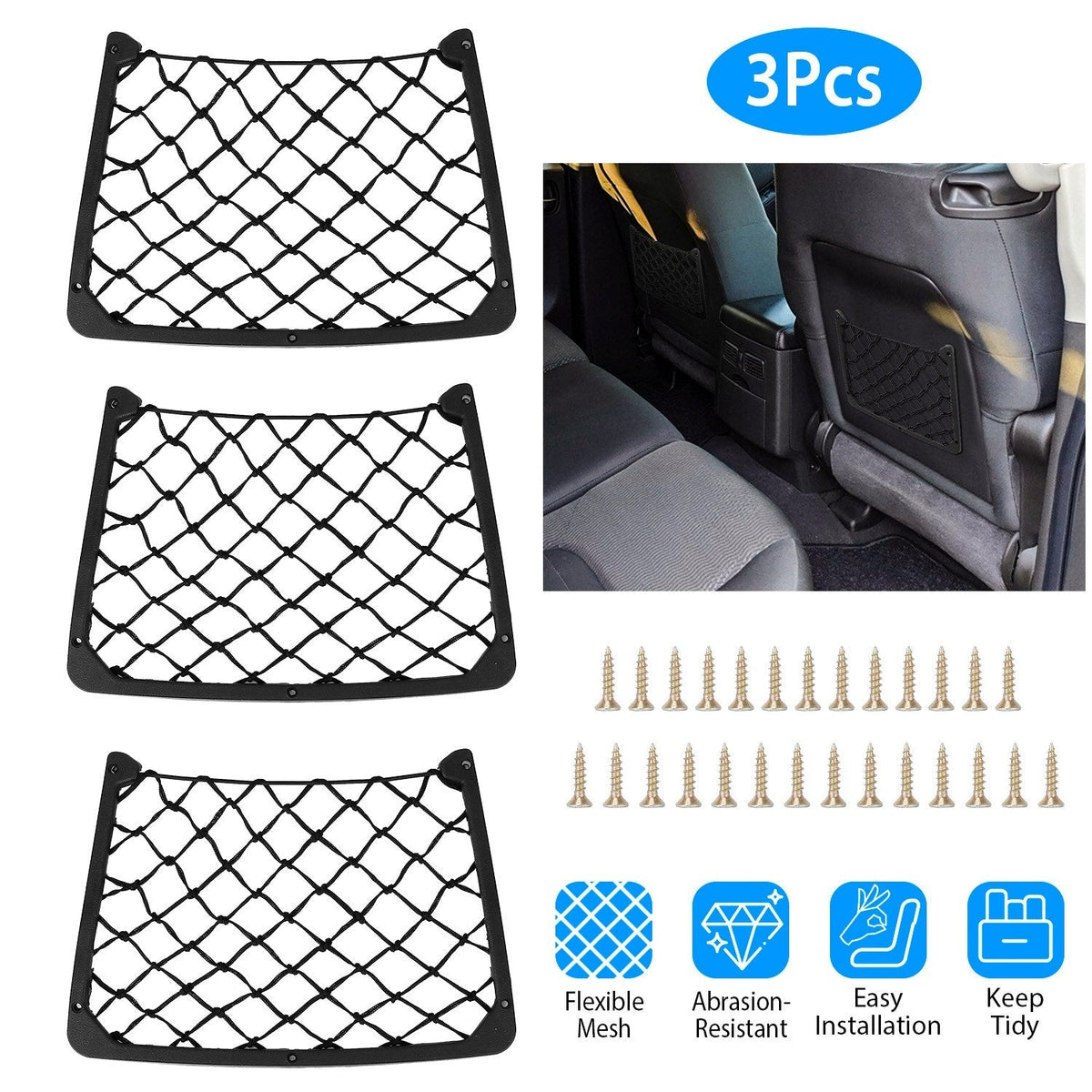 3-Piece Mesh Car Seat Side Storage Pockets | Car Accessories