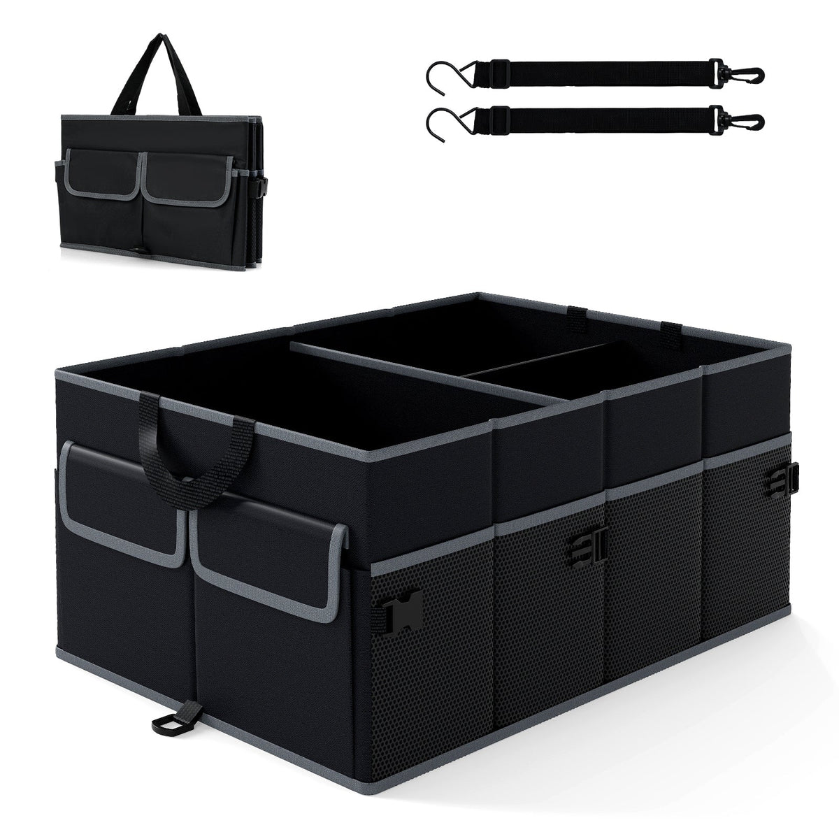 13 Gallon Car Trunk Organizer with Removable Divider and 6 Pockets-Black