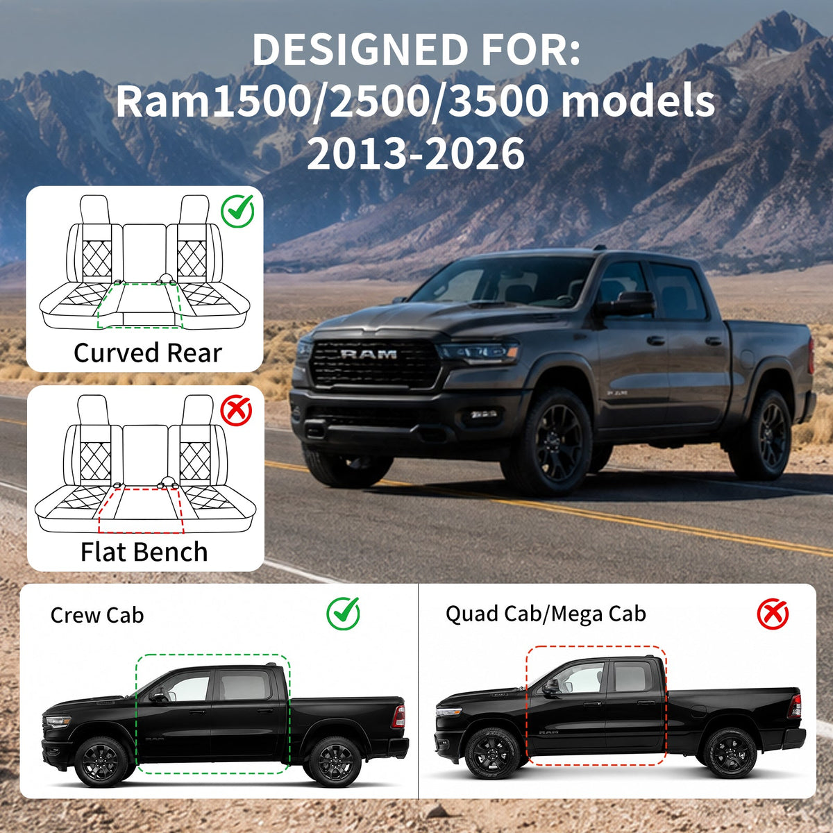 Dodge RAM Car Seat Covers | Nappa Waterproof Leather | Car Accessories