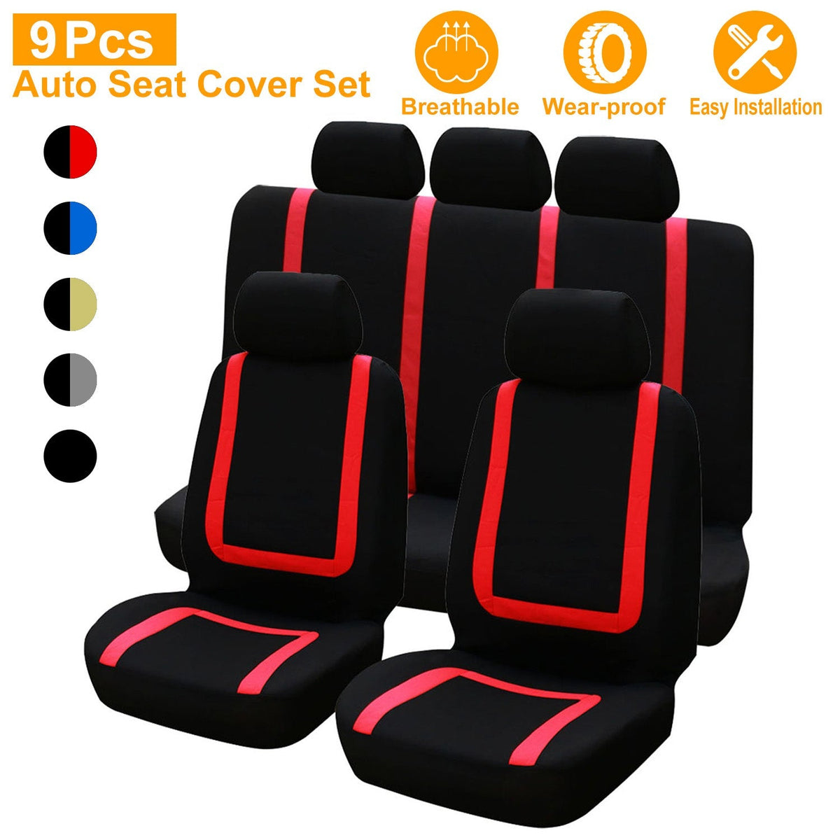 Universal Car Seat Covers | 9-Piece Full Set | Car Accessories