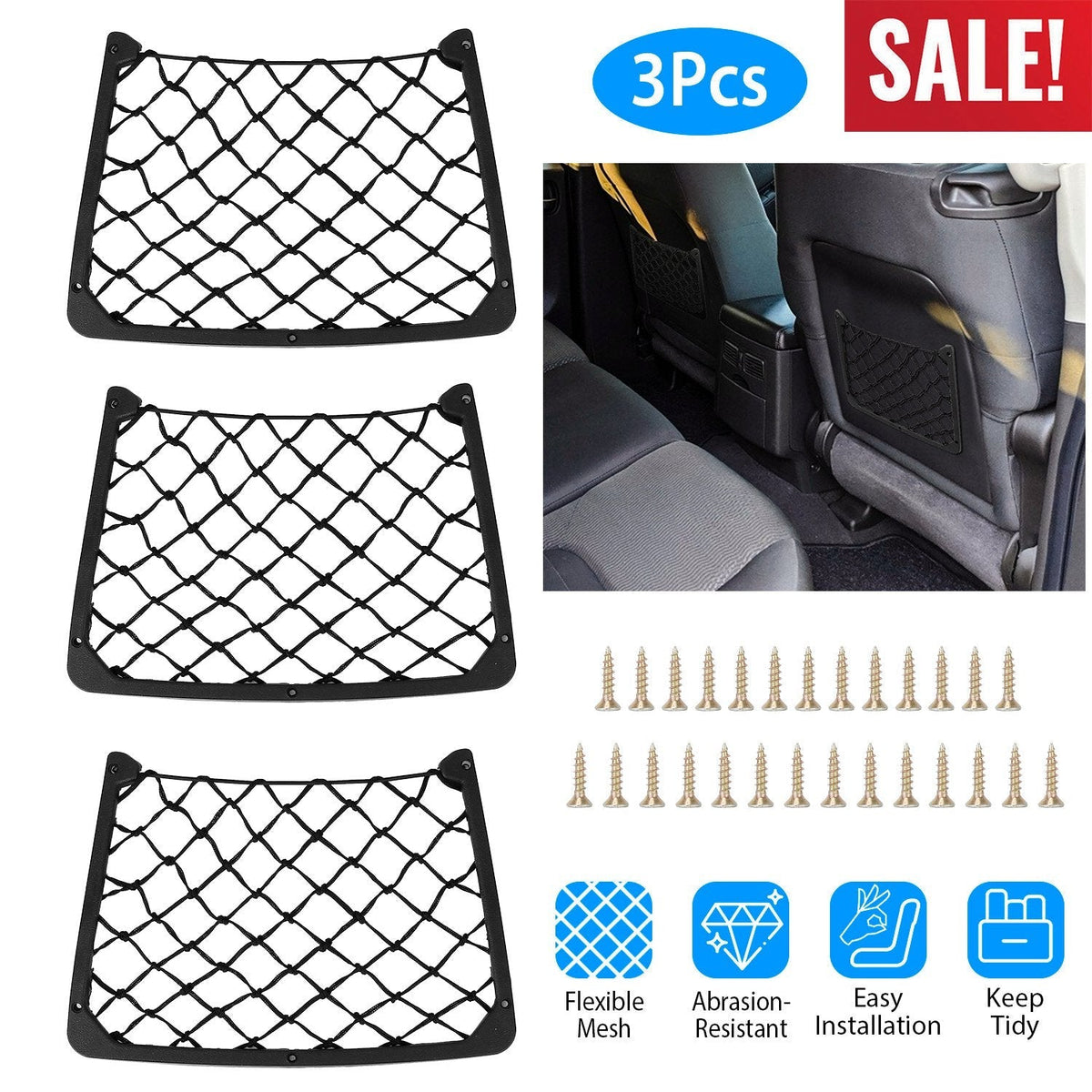 3-Piece Mesh Car Seat Side Storage Pockets | Car Accessories