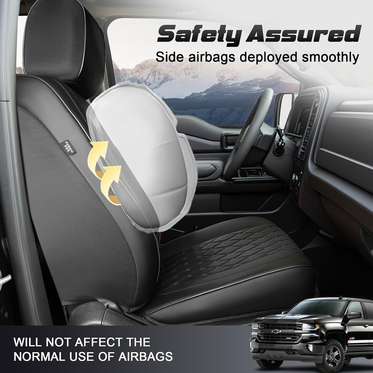 Umbrauto Seat Cover for Chevy Silverado/GMC Sierra 1500 2007-2013&2019-2026,3D Laser-Scan Custom Fit 2500/3500HD 2020-2026 Crew/Double Cab, Nappa Leather, Waterproof, Full Coverage, Airbag Compatible,Black