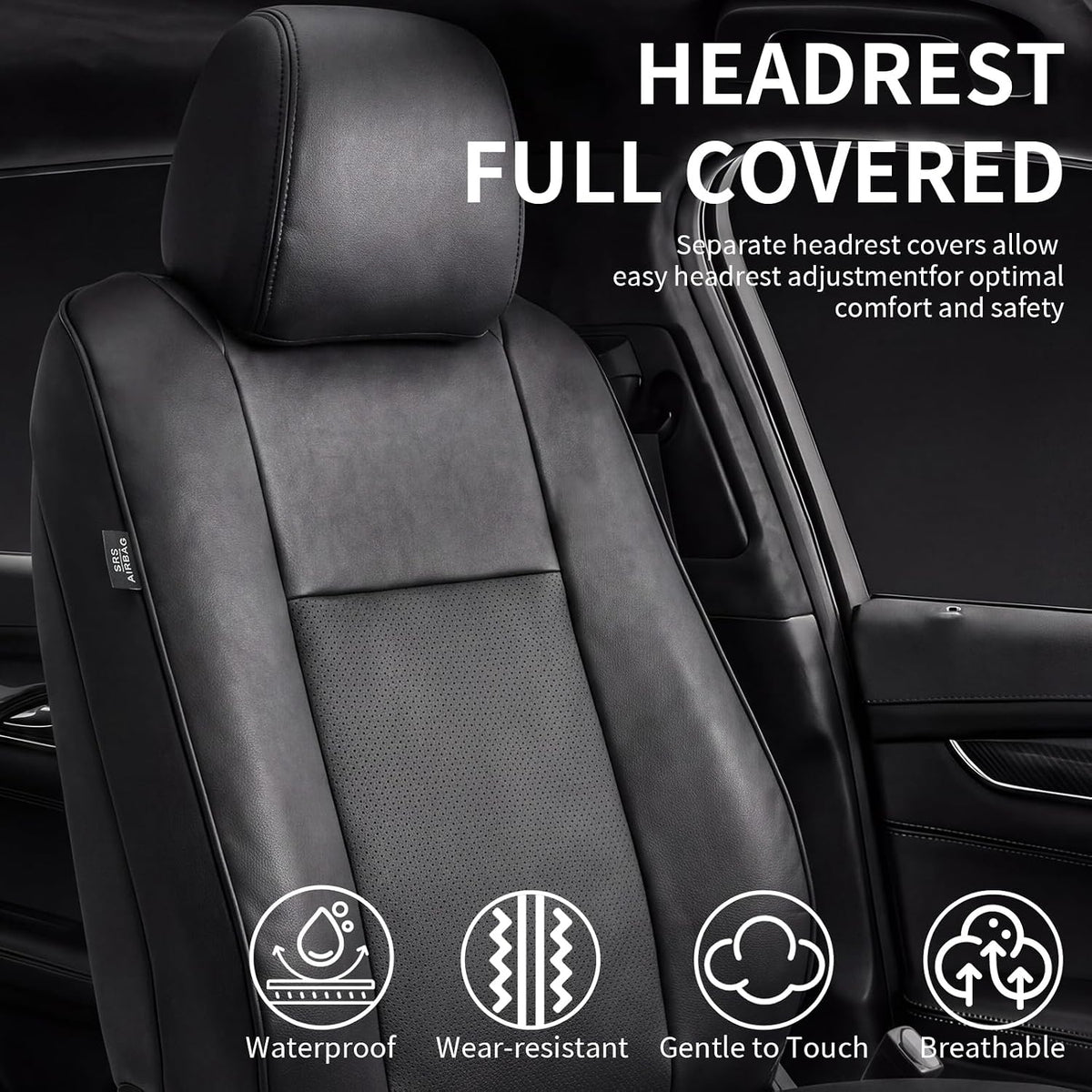 Umbrauto Car Seat Covers for Toyota Tacoma 2005-2015 Double & Crew Cab,Nappa Leather, 3D Laser-Scan Custom Fit, Waterproof, Easy-Clean, Full Coverage, Airbag Compatible, Pet & Scratch Protection