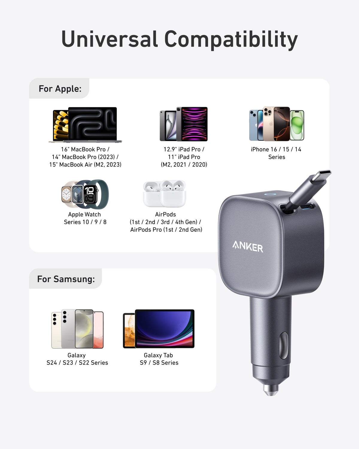 Anker Nano 75W USB-C car charger with retractable cable - view 6