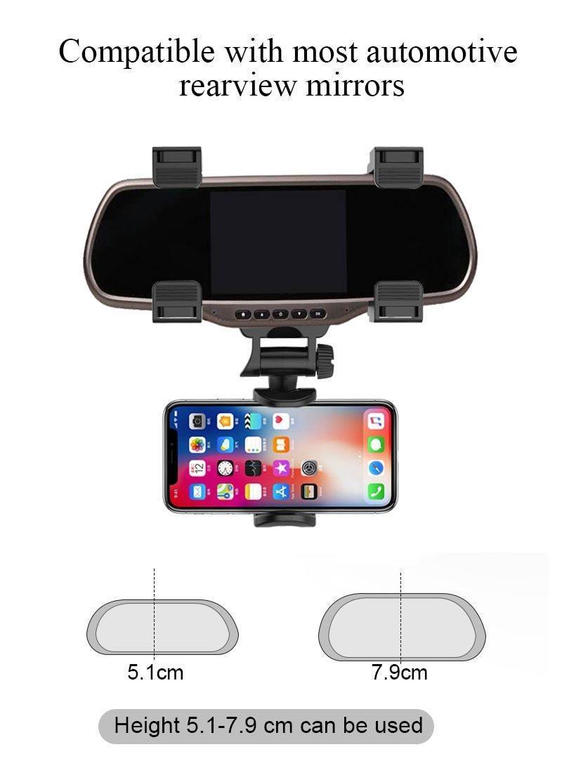 360° Rearview Mirror Phone Mount for Cars