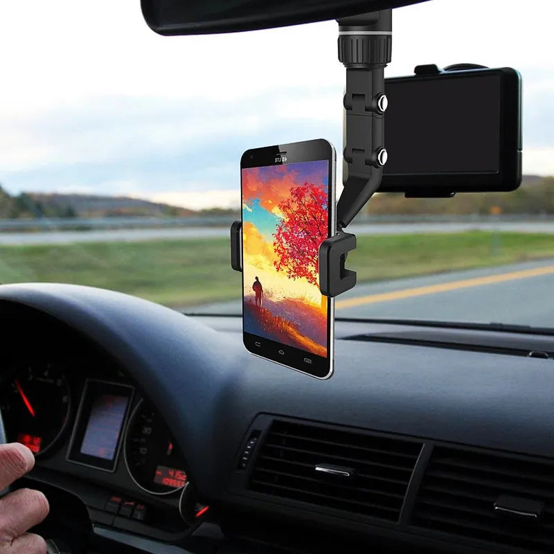 360° rearview mirror car phone holder