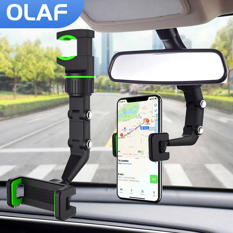 360° rearview mirror car phone holder