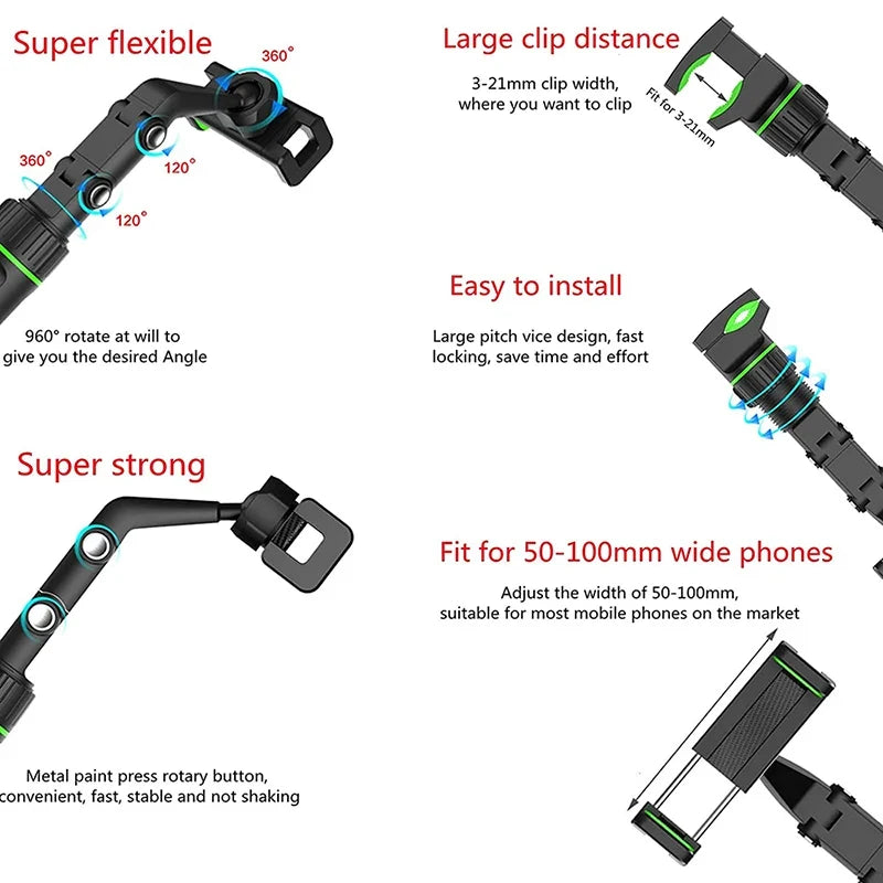 360° rearview mirror car phone holder
