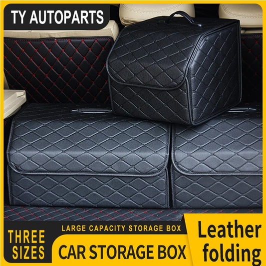 Car Trunk Organizer Box, Large Capacity, Auto Multiuse Tools, Storage Bag, Stowing, Tidying, Leather, Folding for Emergency