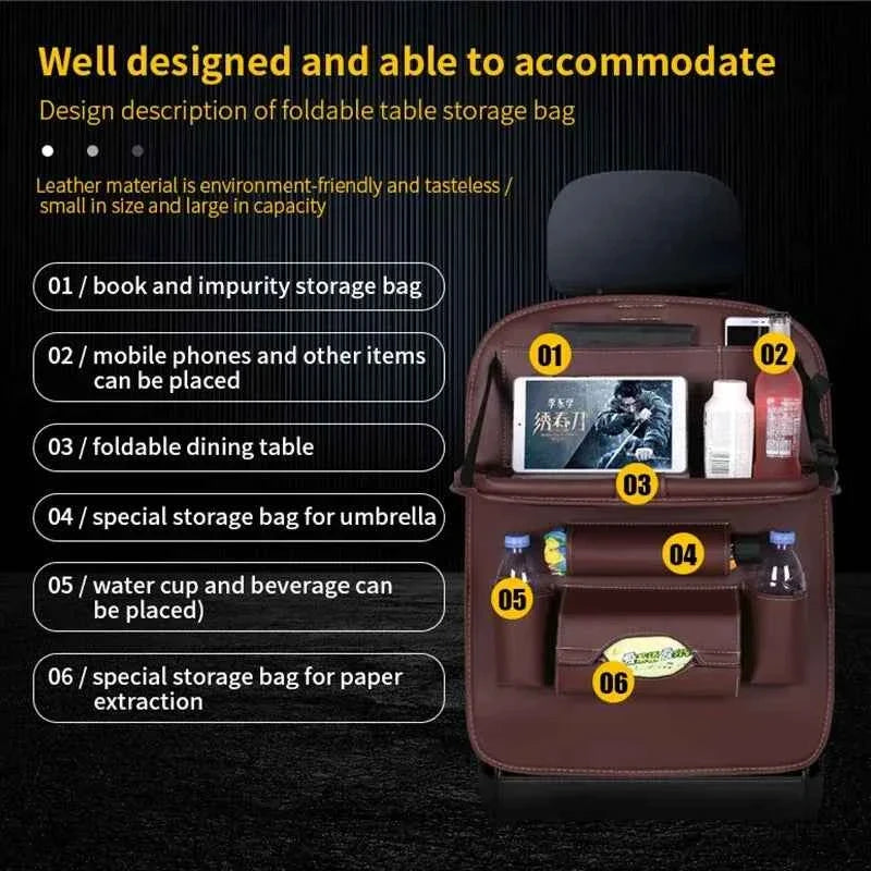 Car Back Seat Organizer Storage Bag with Foldable Table Tray | Car Accessories