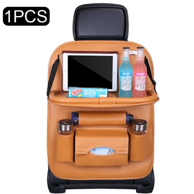 PU Leather Car Seat Back Organizer with Foldable Table Tray | Car Accessories