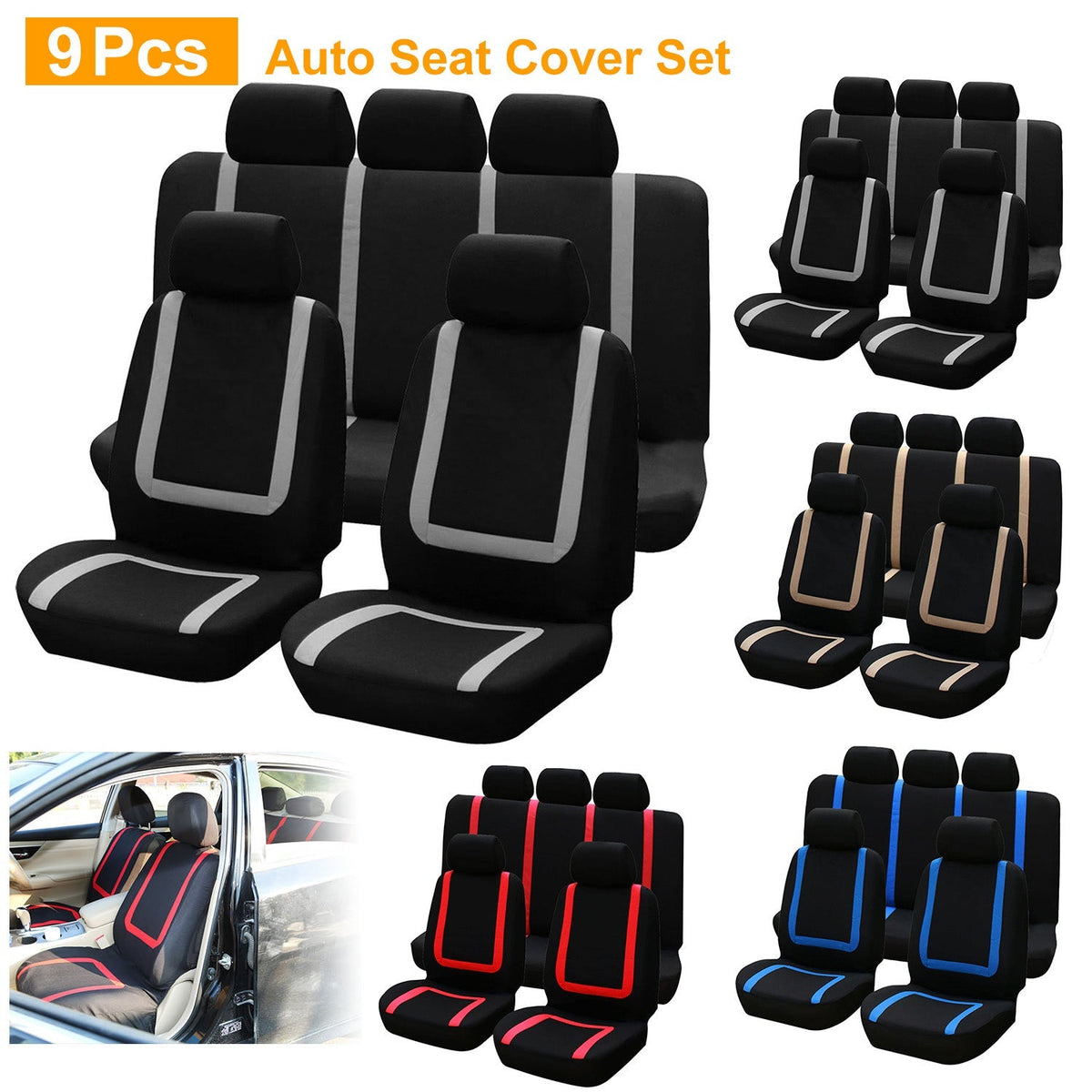 Universal Car Seat Covers | 9-Piece Full Set | Car Accessories