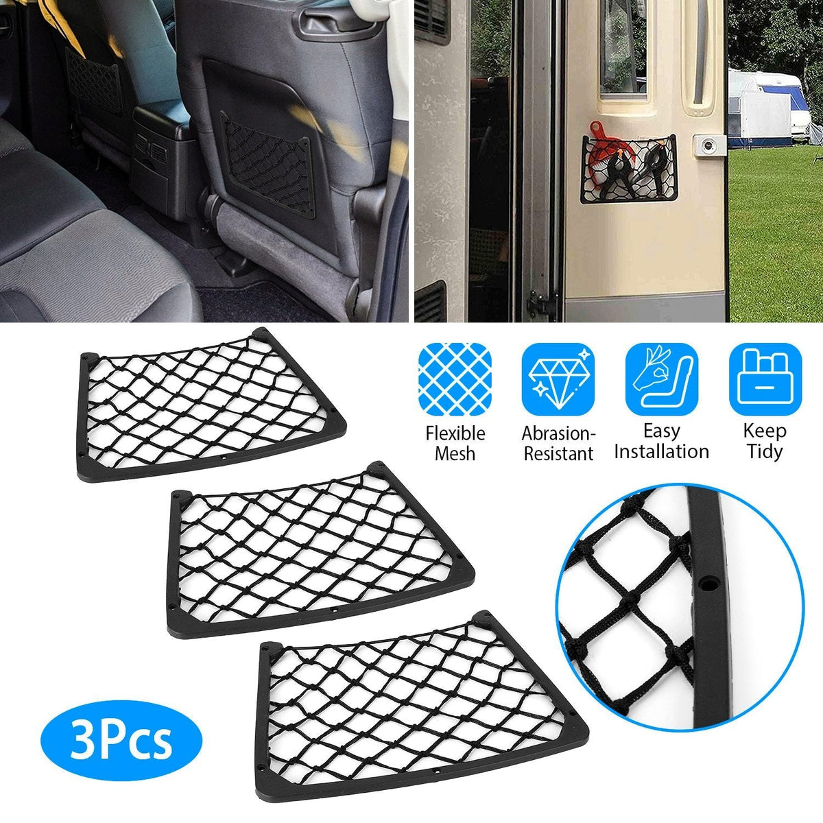 3-Piece Mesh Car Seat Side Storage Pockets | Car Accessories